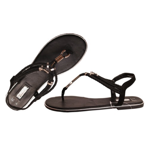 Plait Strap Ring Sandals - Black