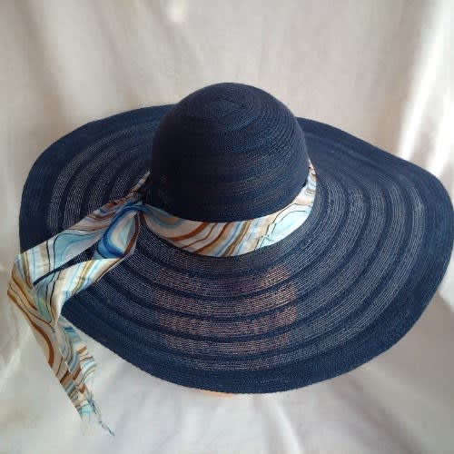 Women's Wide Brim Straw Hat - Navy Blue