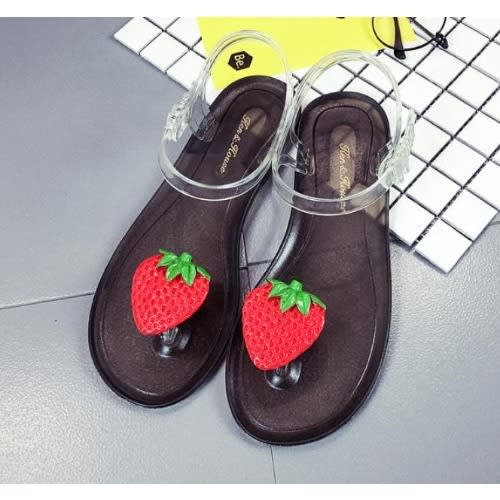 Women's Transparent PVC Flat Sandals - Fruit - Black