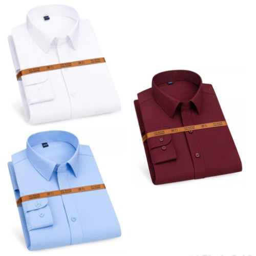 3pieces Corporate Longsleeve Shirt -  White -Wine & Sky Blue
