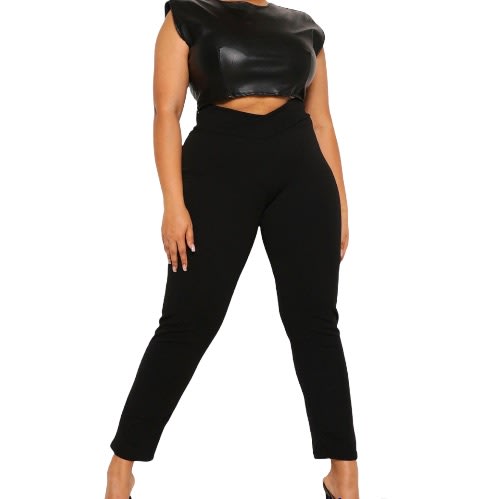 Women V-band Skinny Trouser- Black