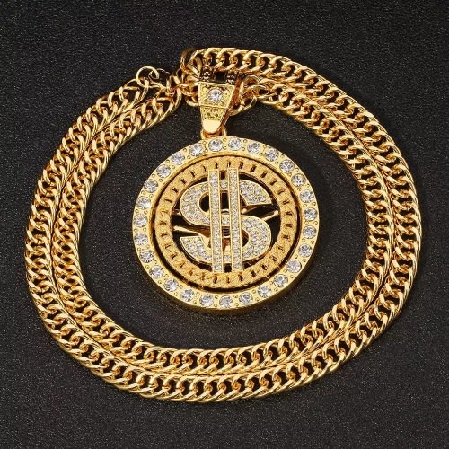 New Ice Out Dollar Sign Pendant & Chain-6mm-24