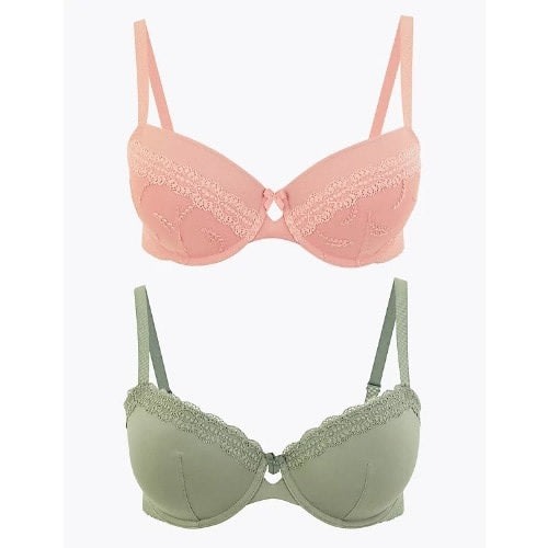 Women's Embroidered Padded Plunge Bras - 2pcs