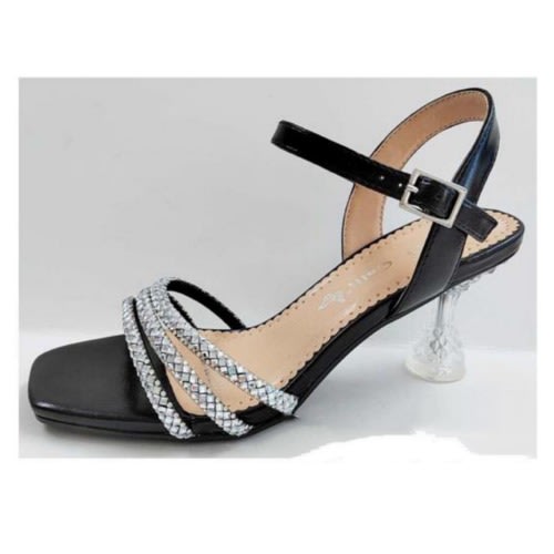 Heel Female Studded Strap Sandal - Black