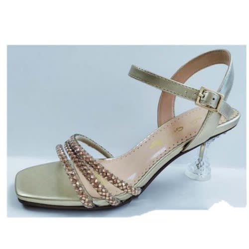 Heel Female Studded Strap Sandal - Gold