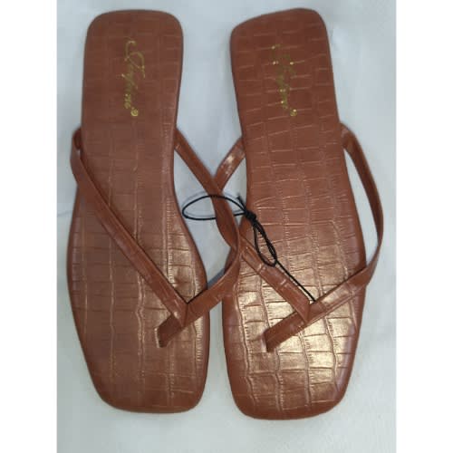 Croc Leather Thong Ladies Flat Slippers
