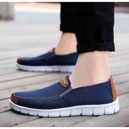 Side Banded Men Fabric Sneakers - Blue