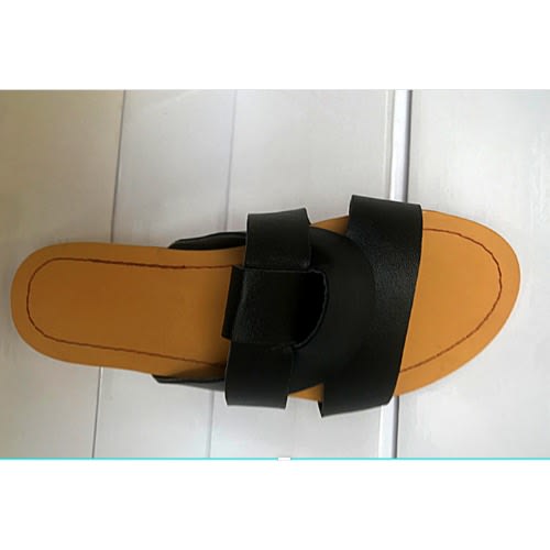 Ladies slide Slippers -  Black - cream Insole
