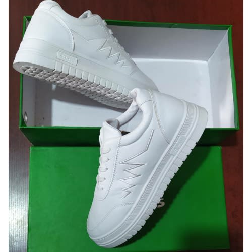 Ladies Round Toe Lace-up Leather White Sneakers