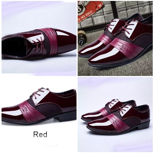 Faux Leather Men's Formal Shoes - Red