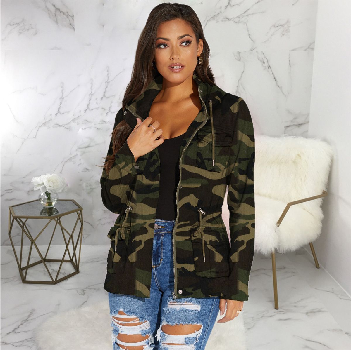 S-XXXL Women's Casual  Jacket With Pockets Sexy V Neck Long Sleeve Button Down