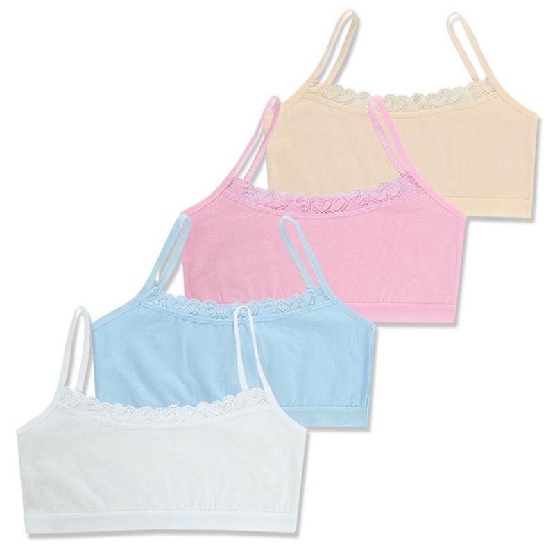 4PCS / Set Cotton Lace Girls Training Bra For Children Teen Vest Underwear Bra Girls For 8 9 10 11 12 13 14 years