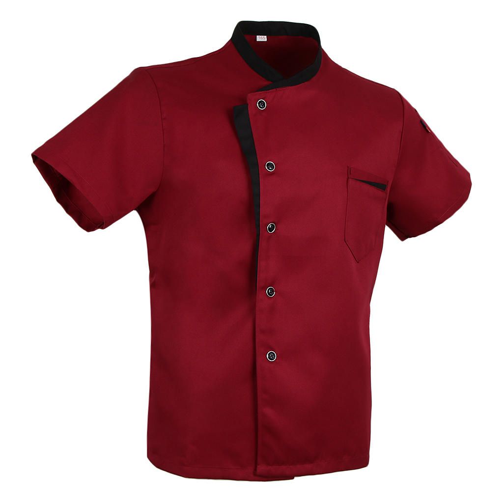 Red/Black Chef Jacket Coat Short Sleeves Shirt Kitchen Uniform Red XL