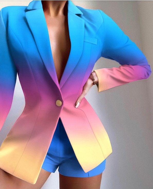 Women Solid Long Sleeve B 2pcs/Top Office Lady Single On-Bl Tie Dye