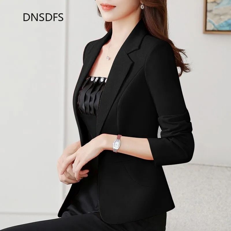 Yellow Suit Fall Jacket For Women Solid Slim Business B Ladies-black 1