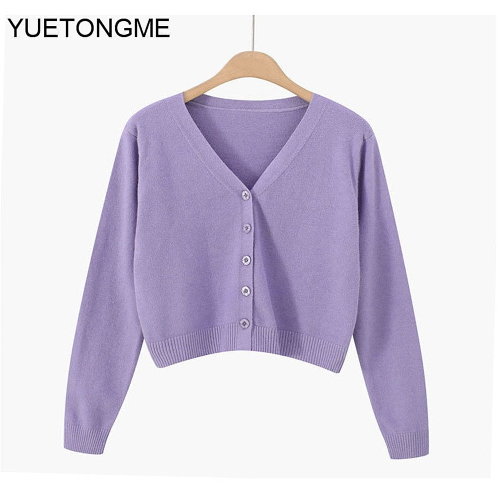 Sweet Cute Girl Knitting Sweater Lazy Simple Style Sleeve Harajuku-Lavender