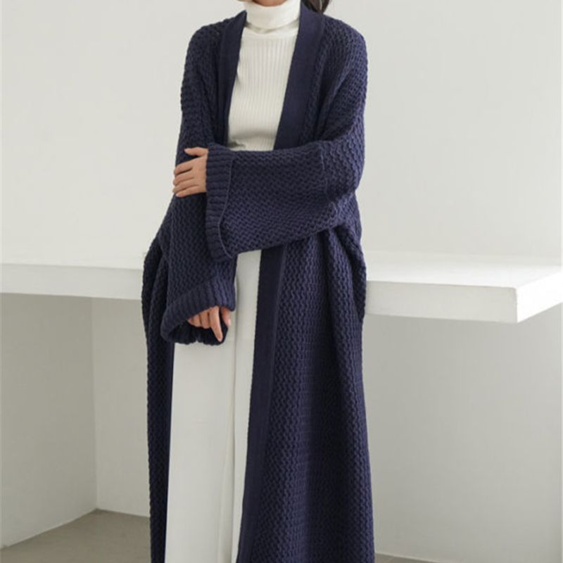Long Oversized 4XL Cardigan Knit Sweaters Coats Korean Fashion Casual-navy