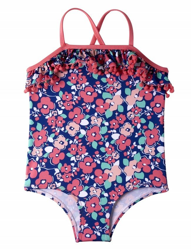 Superior Quality Floral Print Pom-Pom Trim Swimsuit (UPF 50+ Protection)- 1piece