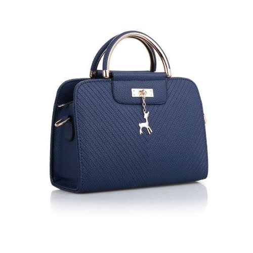 Ladies Pu Leather With Deer Design Handbag - Blue
