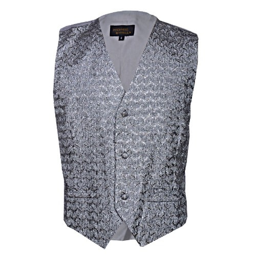 Three Button Premium Glittering Waistcoat- Silver - MWC-2827