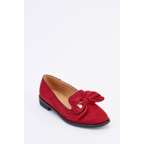 Ladies PVC Bow Detailed Shoes - Red