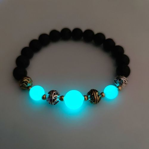 Hipster Natural Volcanic Stone Yoga Luminous Beads Bracelet Light Blue