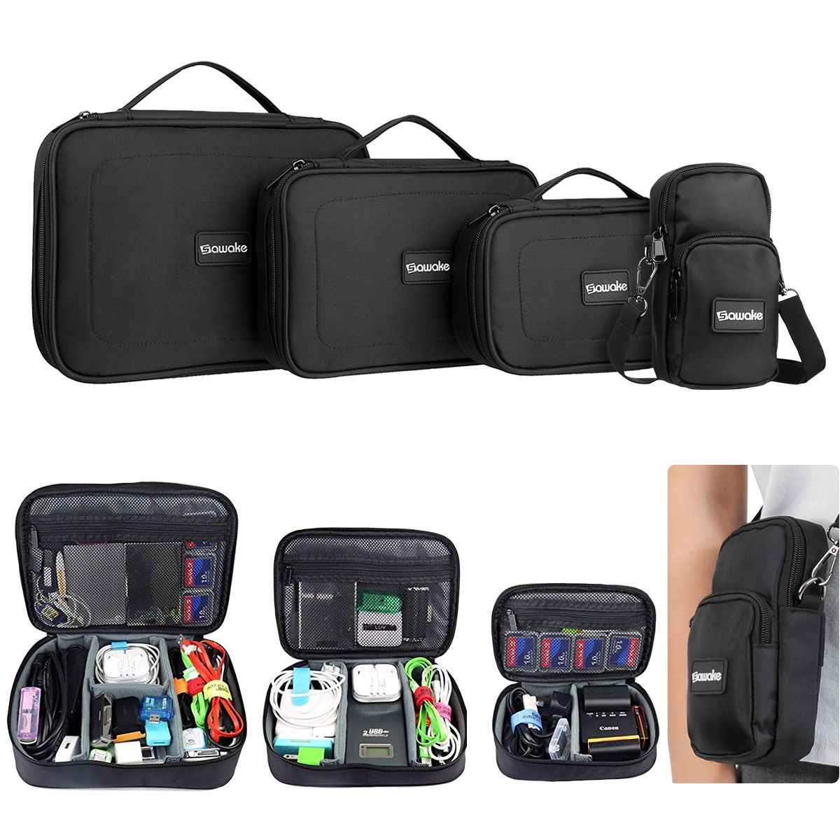 Logo SAWAKEk 3pc Travel Storage Bag With A Hand Bag Multi-purpose Black