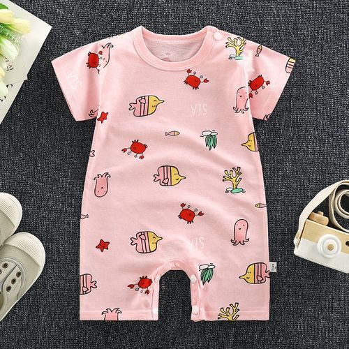 Newborn Triangle Romper-pink Fish In Hoodies