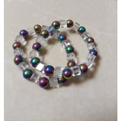 Transparent Rainbow Bead Bracelets - 2pcs