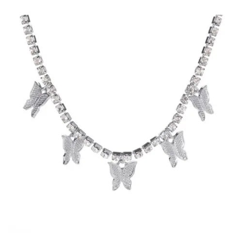 Ladies Butterfly Choker Necklace - Silver - 6X6