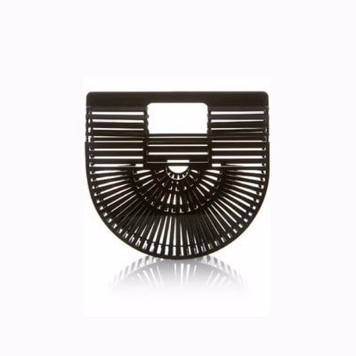 Small Bamboo Basket Ark Clutch Purse - Black