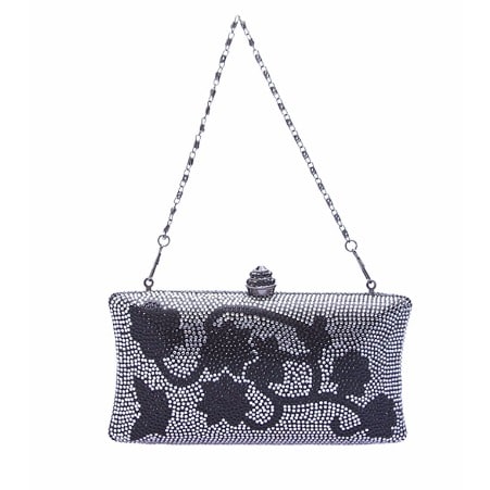 Fashion Only Flowery Designed Party Purse - Black