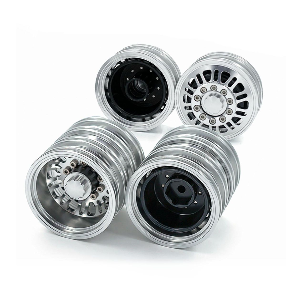 Aluminum Alloy Wheel Rim Beadlock Wheel Rims Hub 4pcs Replacement for 1/14 Tamiya RC Car
