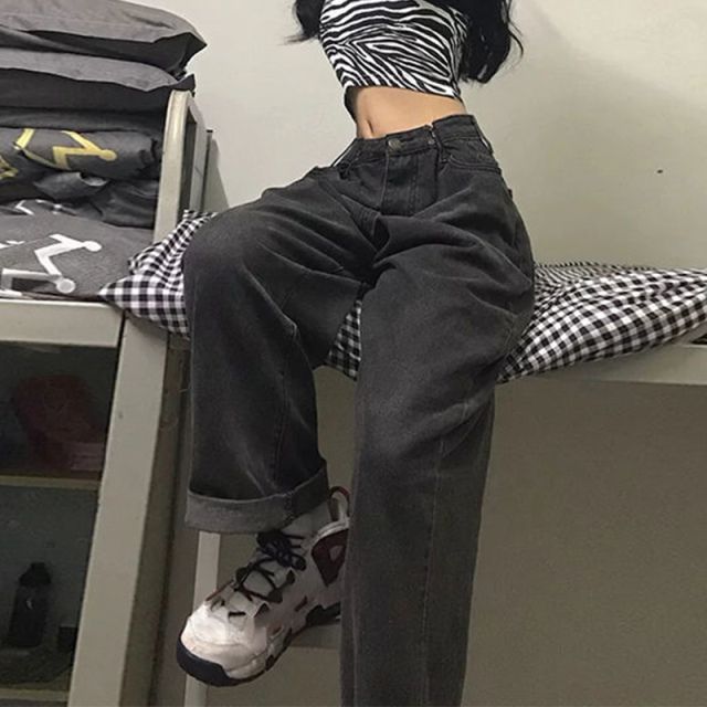 Women Jeans Vintage Adjustable High Waist Bf Oversize Wide Leg Explosive