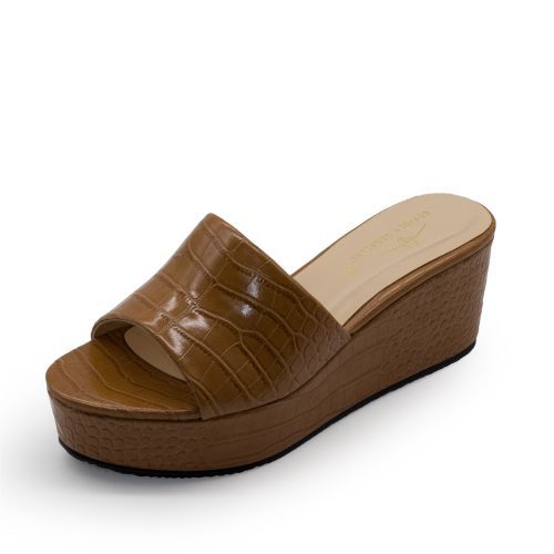Brown Leather Sandals Wedge Heels Sandals Women Shoes Ladies Slippers