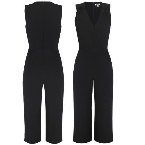 Mock Wrap Sleeveless Jumpsuit - Black