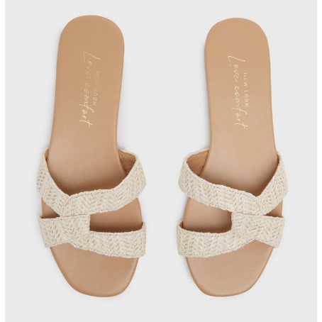 Off White Woven Cross Strap Sliders