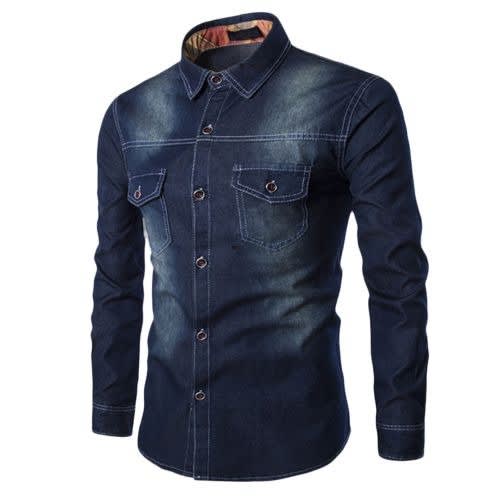 Men's Casual Slim Fit Denim Cotton Shirt - Blue