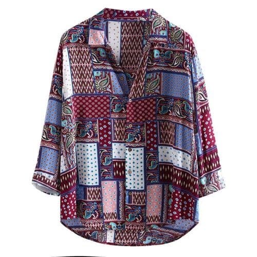 Men's Vintage  Loose Long Sleeve Shirt - Multicolor