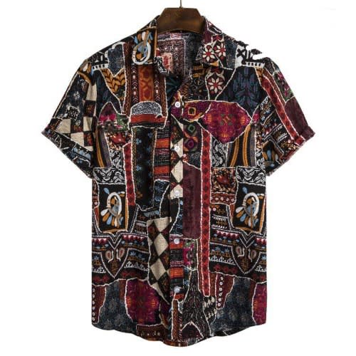 Men's Short Sleeve Casual Printed Shirt-brown