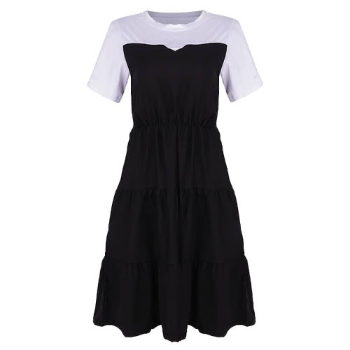 Round Neck Shift Dress- Black