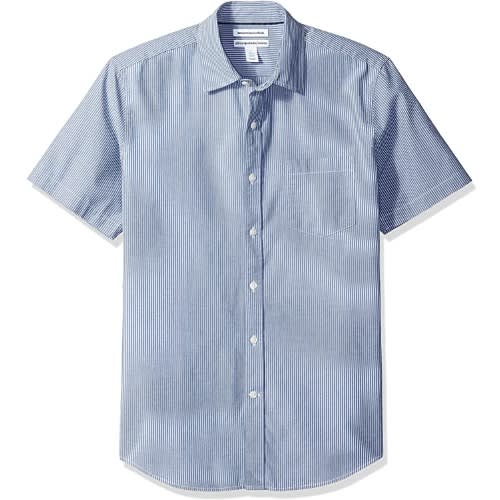 Essentials Slim-fit Short Sleeve Shirt - Navy Stripes
