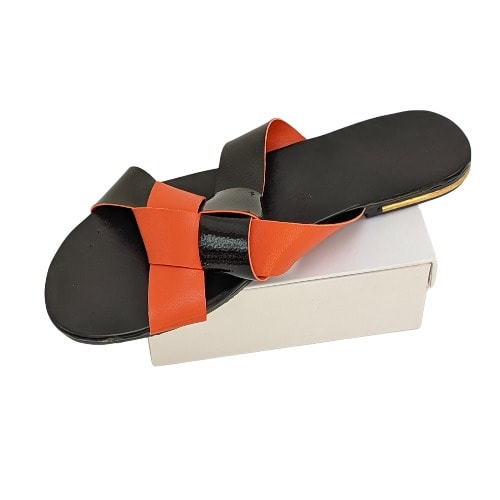 Black And Orange Women Slip-on Slippers