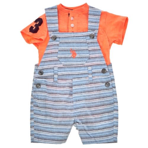 Baby Boy Orange Bodysuit With Stripe Shortalls