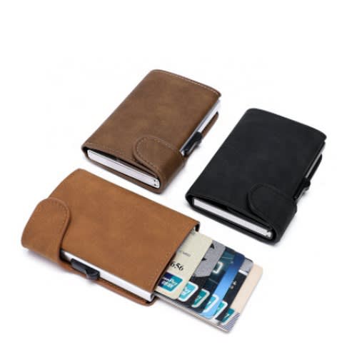 Leather Pop Up Alloy Atm Credit Card Holder-black-3pcs