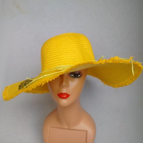 Women's Beach Hat With Adjustable Straps - Yellow