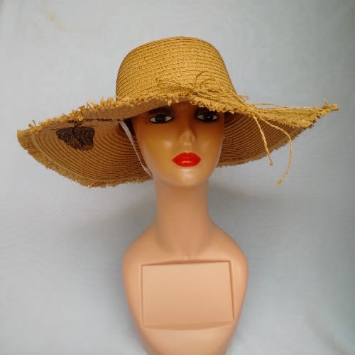 Women's Beach Hat With Adjustable Straps - Brown