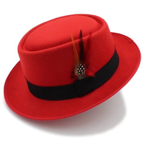 Flat Fedora Hat - Red