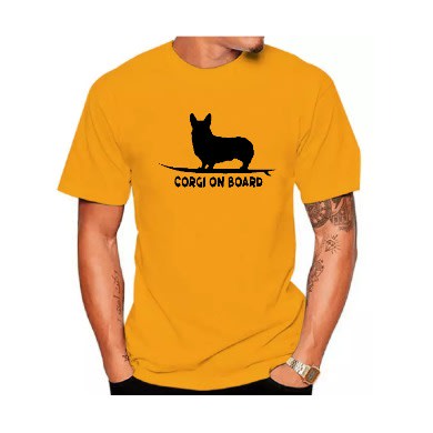 Corgi On Board Print T-Shirts - Yellow