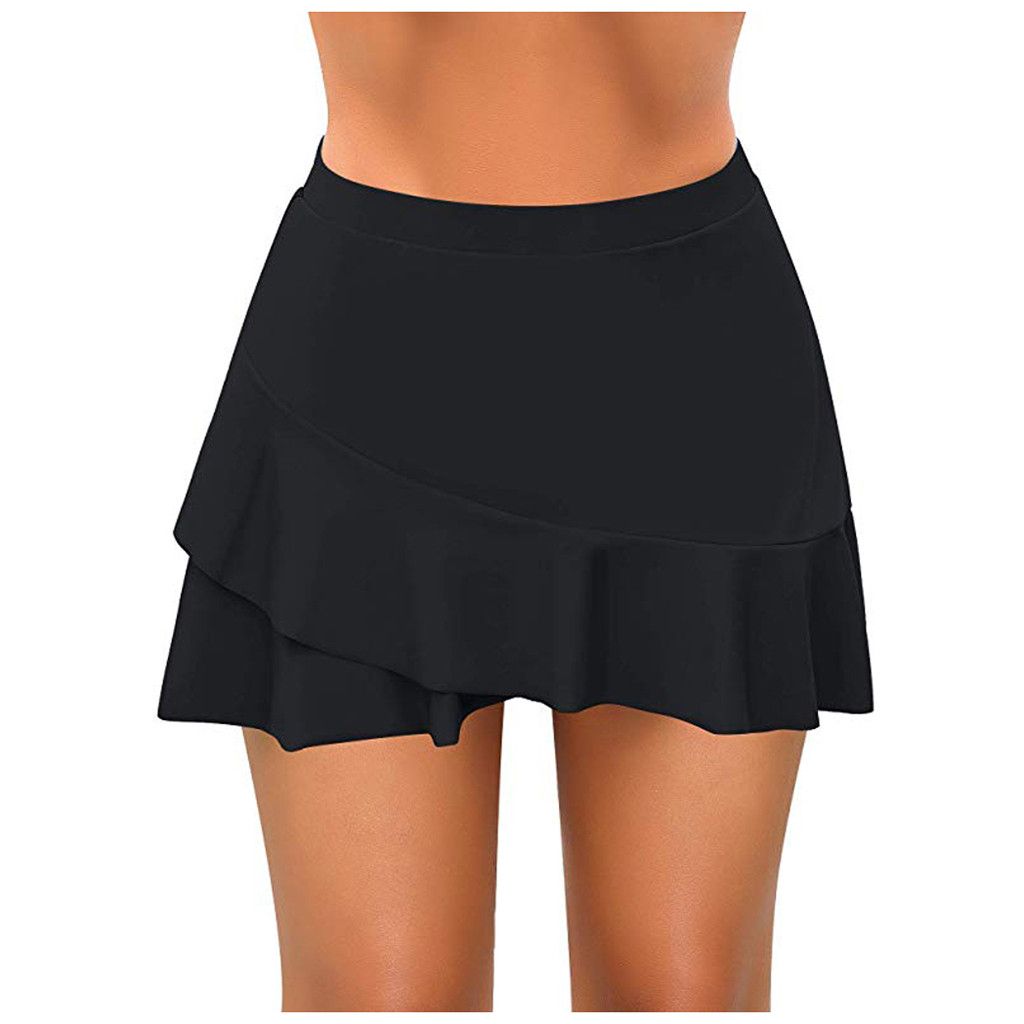 Swim Pants Swim Skirt Pocket Short Beach Dress Swimwear-Black